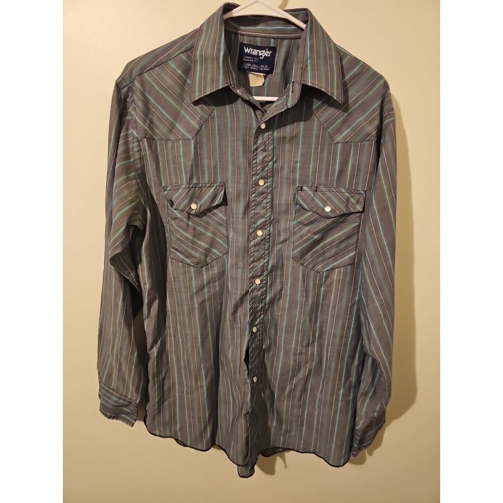 Wrangler Cowboy Cut Regular Fit Shirt Mens Large 16x30 Gray X Long Tails
